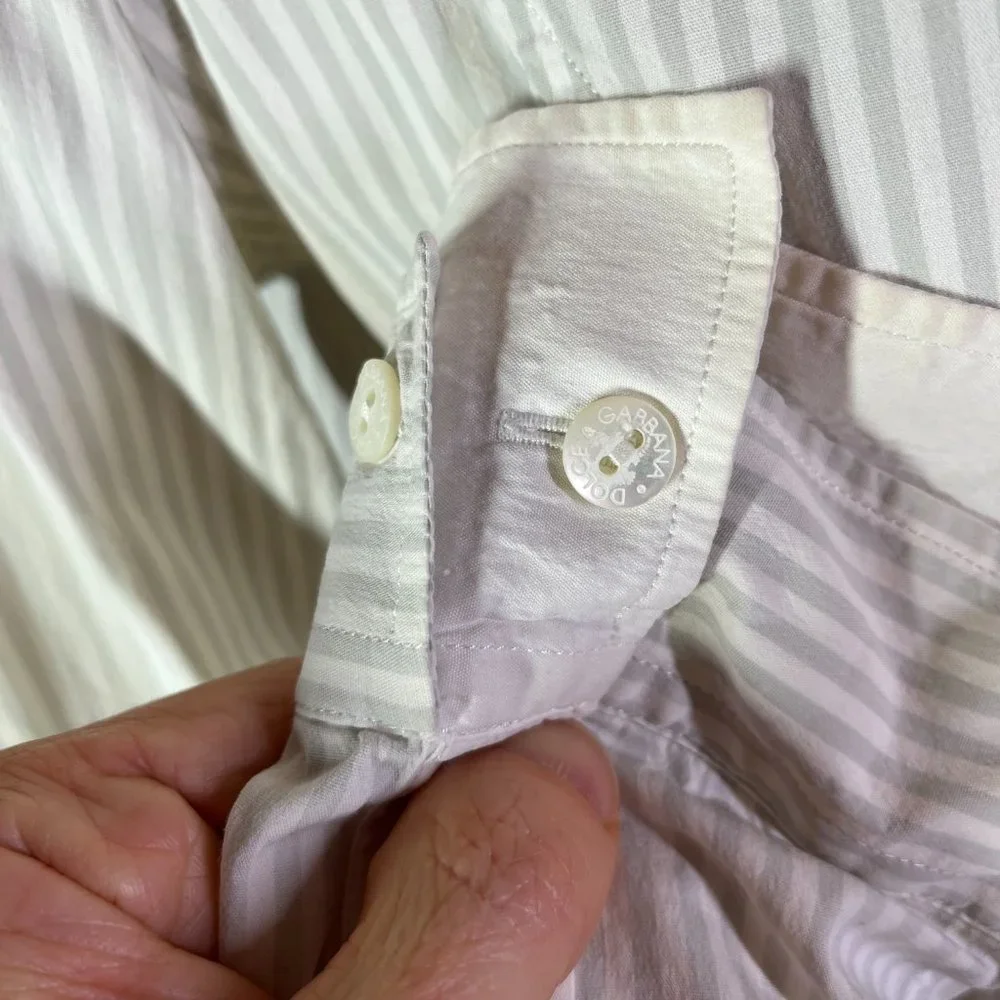 Dolce & Gabbana Size 48 Grey Striped Long Sleeve Button-Up Shirt Stretchy *Flaw - Picture 7 of 15